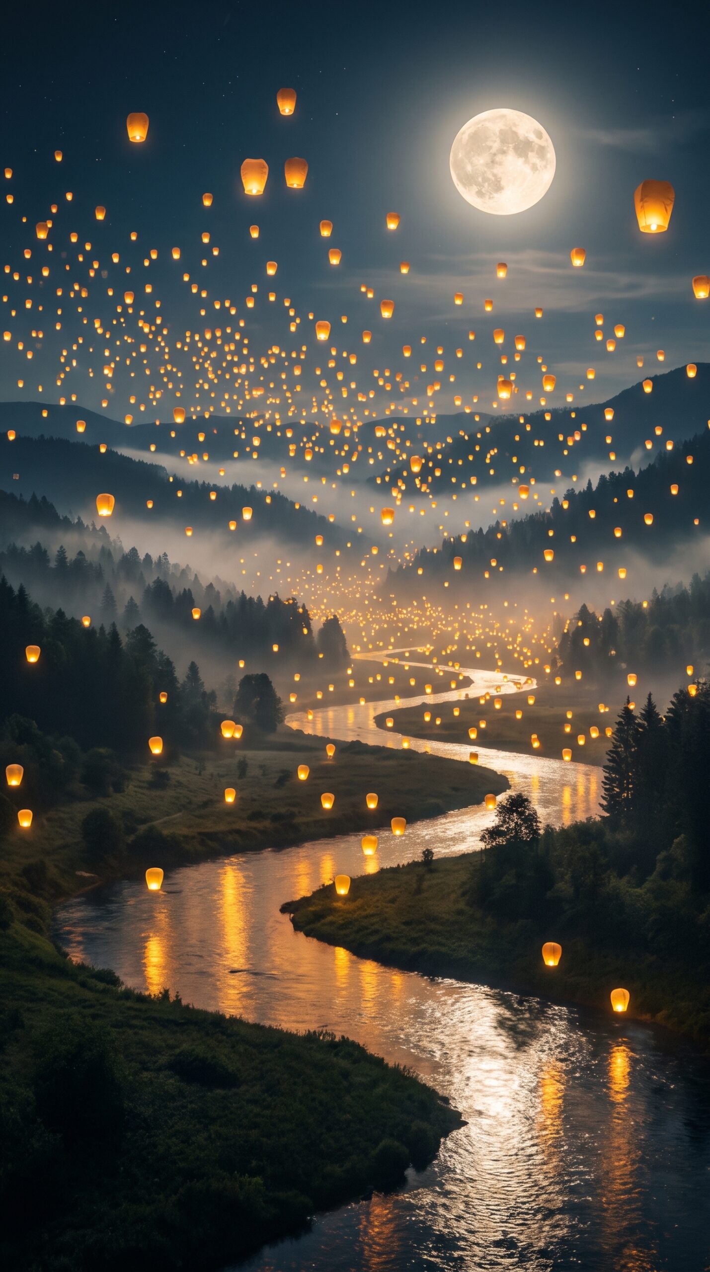 Sky Lantern Valley Wallpaper